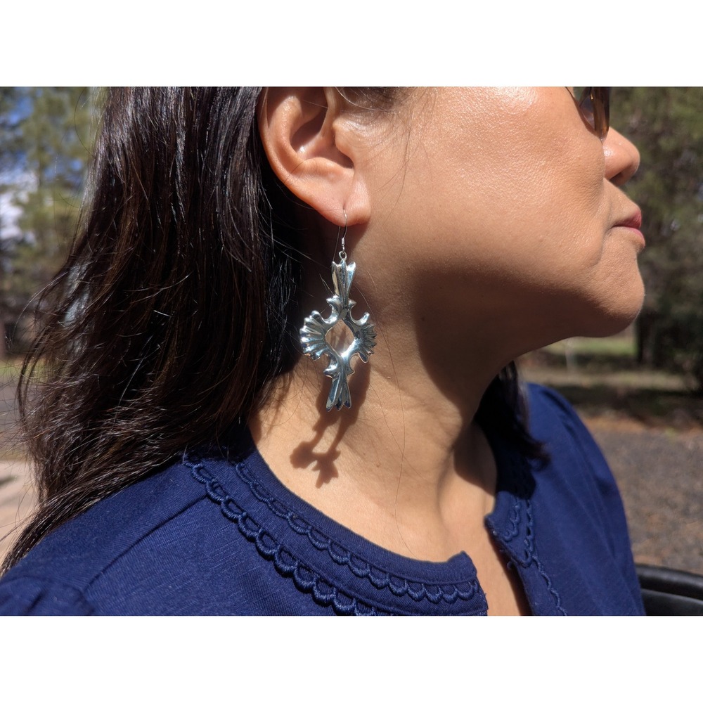 Native American Jewelry Navajo Earrings Quatrefoil Cross Sterling‎ Silver *** - Picture 4 of 9
